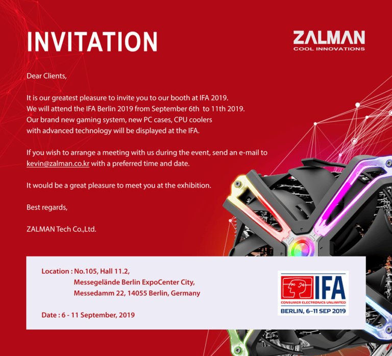 Besuchen Sie ZALMAN auf der IFA 2019 in Berlin